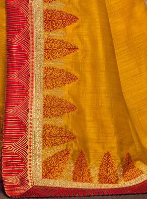 Yellow embroidered silk saree with blouse 4
