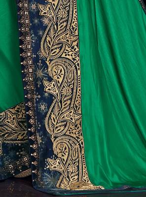 Green embroidered silk saree with blouse 4