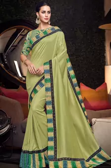 Green Embroidered Silk Blend Saree With Blouse