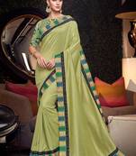 Green Embroidered Silk Blend Saree With Blouse