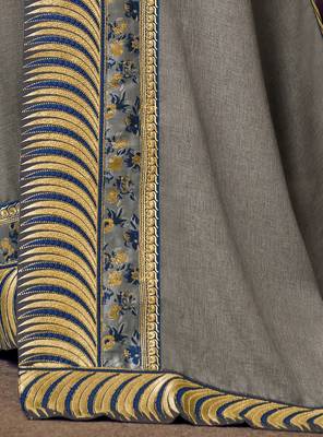 Grey embroidered linen saree with blouse 4