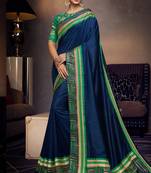 Navy blue embroidered silk saree with blouse