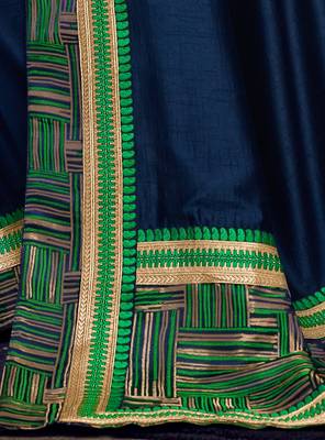 Navy blue embroidered silk saree with blouse 4