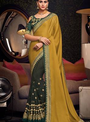 Yellow embroidered silk saree with blouse 1
