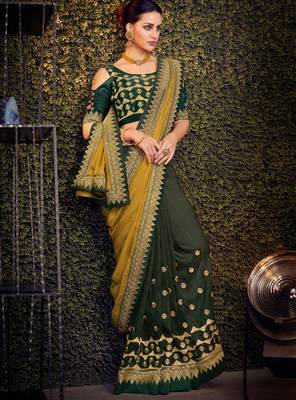 Yellow embroidered silk saree with blouse 2