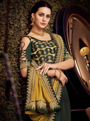 Yellow embroidered silk saree with blouse 3