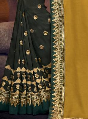 Yellow embroidered silk saree with blouse 5