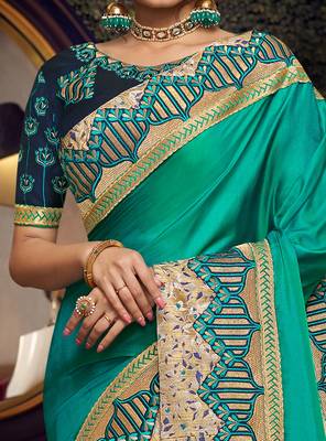 Green embroidered silk saree with blouse 2