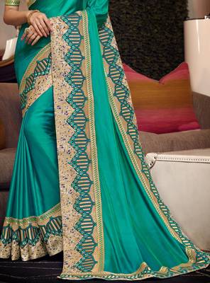 Green embroidered silk saree with blouse 3