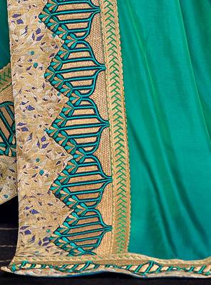 Green embroidered silk saree with blouse 4