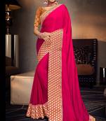 Rani pink embroidered silk saree with blouse