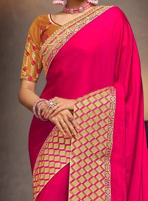 Rani pink embroidered silk saree with blouse 3