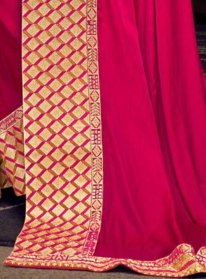 Rani pink embroidered silk saree with blouse 4