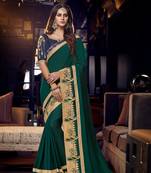 Green embroidered silk saree with blouse