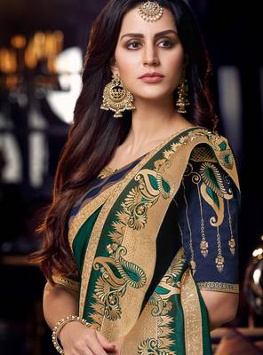 Green embroidered silk saree with blouse 2