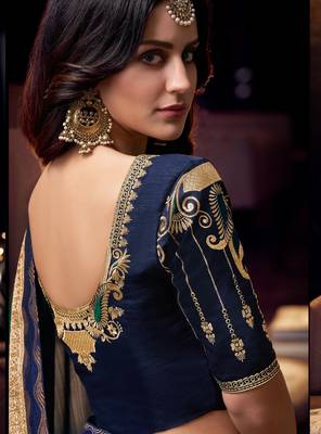 Green embroidered silk saree with blouse 3