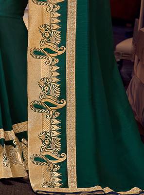 Green embroidered silk saree with blouse 5