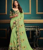 Green Embroidered Silk Blend Saree With Blouse