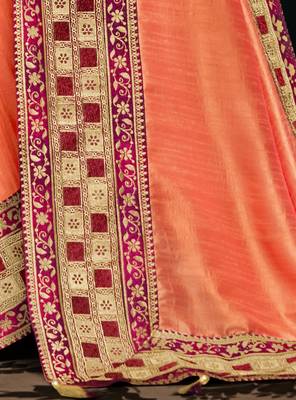 Peach embroidered silk saree with blouse 4
