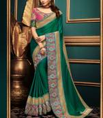Green Embroidered Silk Blend Saree With Blouse