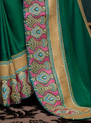 Green Embroidered Silk Blend Saree With Blouse 4