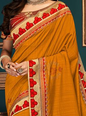 Orange embroidered silk saree with blouse 3