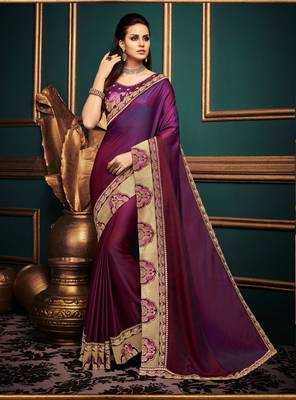 Purple embroidered silk saree with blouse 1