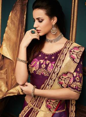 Purple embroidered silk saree with blouse 2
