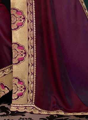 Purple embroidered silk saree with blouse 4