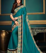 Dark blue embroidered silk saree with blouse