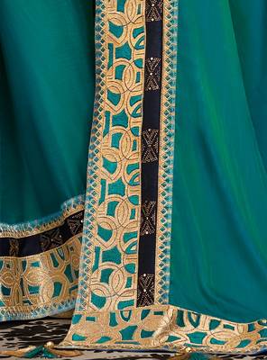 Dark blue embroidered silk saree with blouse 4
