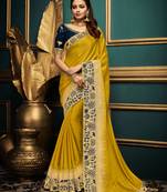 Yellow embroidered silk saree with blouse
