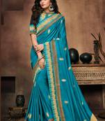 Blue embroidered silk saree with blouse
