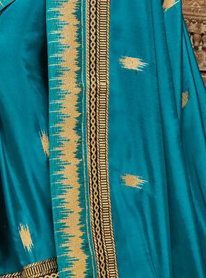 Blue embroidered silk saree with blouse 4