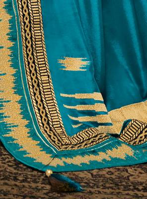 Blue embroidered silk saree with blouse 5