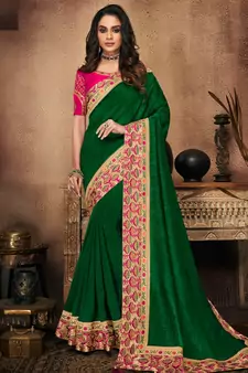 Green embroidered silk saree with blouse