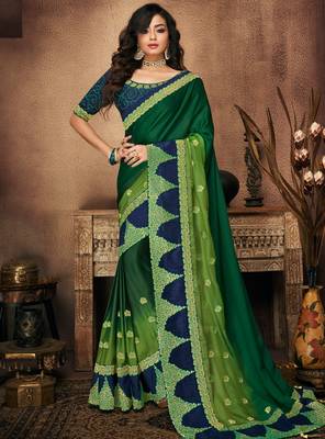 Green embroidered silk saree with blouse 1