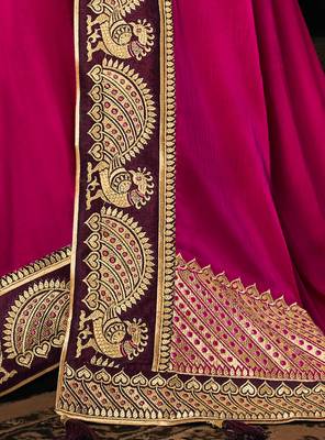 Rani pink embroidered silk saree with blouse 4