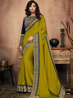 Green Embroidered Silk Blend Saree With Blouse 1