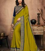 Green Embroidered Silk Blend Saree With Blouse