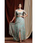 turquoise embroidered georgette readymade lehenga cholis