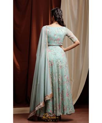turquoise embroidered georgette readymade lehenga cholis 4