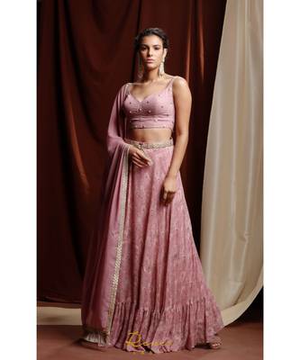 pink embroidered georgette readymade lehenga cholis 1