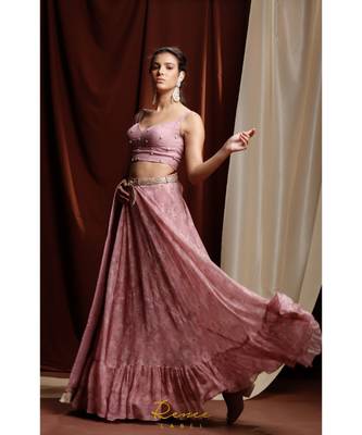pink embroidered georgette readymade lehenga cholis 2