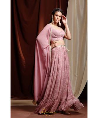 pink embroidered georgette readymade lehenga cholis 3