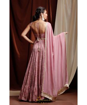 pink embroidered georgette readymade lehenga cholis 4