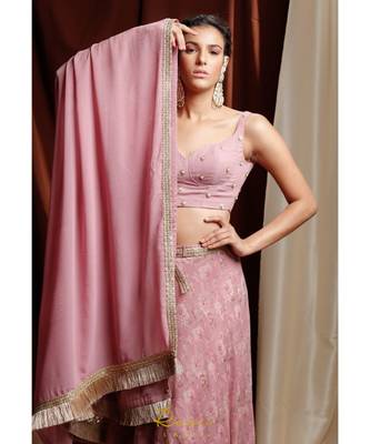 pink embroidered georgette readymade lehenga cholis 5