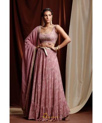 pink embroidered georgette readymade lehenga cholis 1