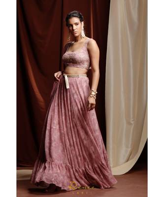 pink embroidered georgette readymade lehenga cholis 2