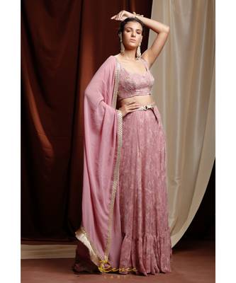 pink embroidered georgette readymade lehenga cholis 3